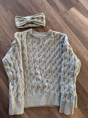 Rachel Zoe Cable Knit Crewneck Sweater light green size large